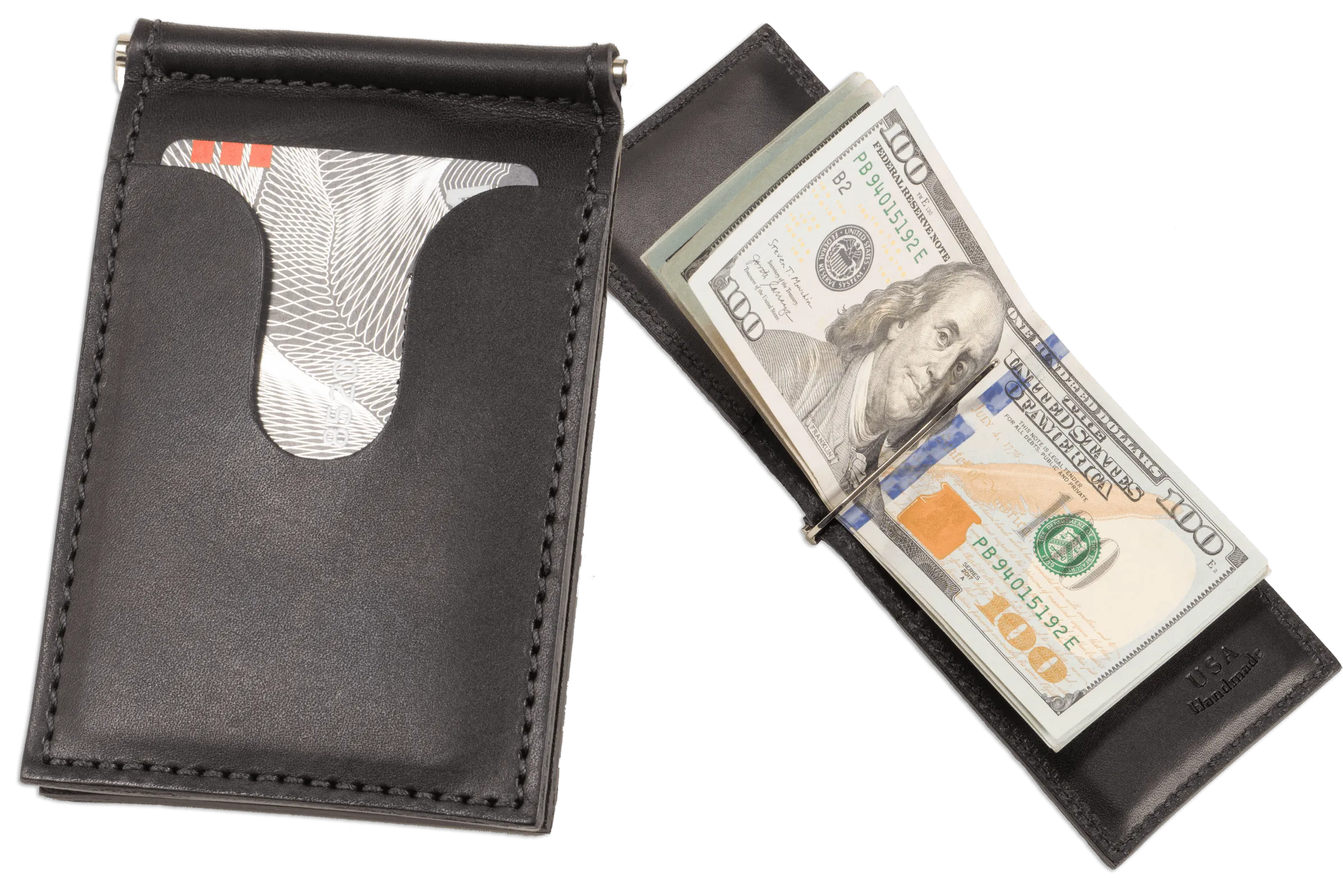 Black Premium Leather Bifold Slim Profile Wallet With Money Clip
