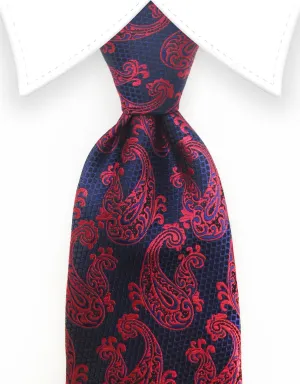 Blue Black and Raspberry Red Paisley Tie