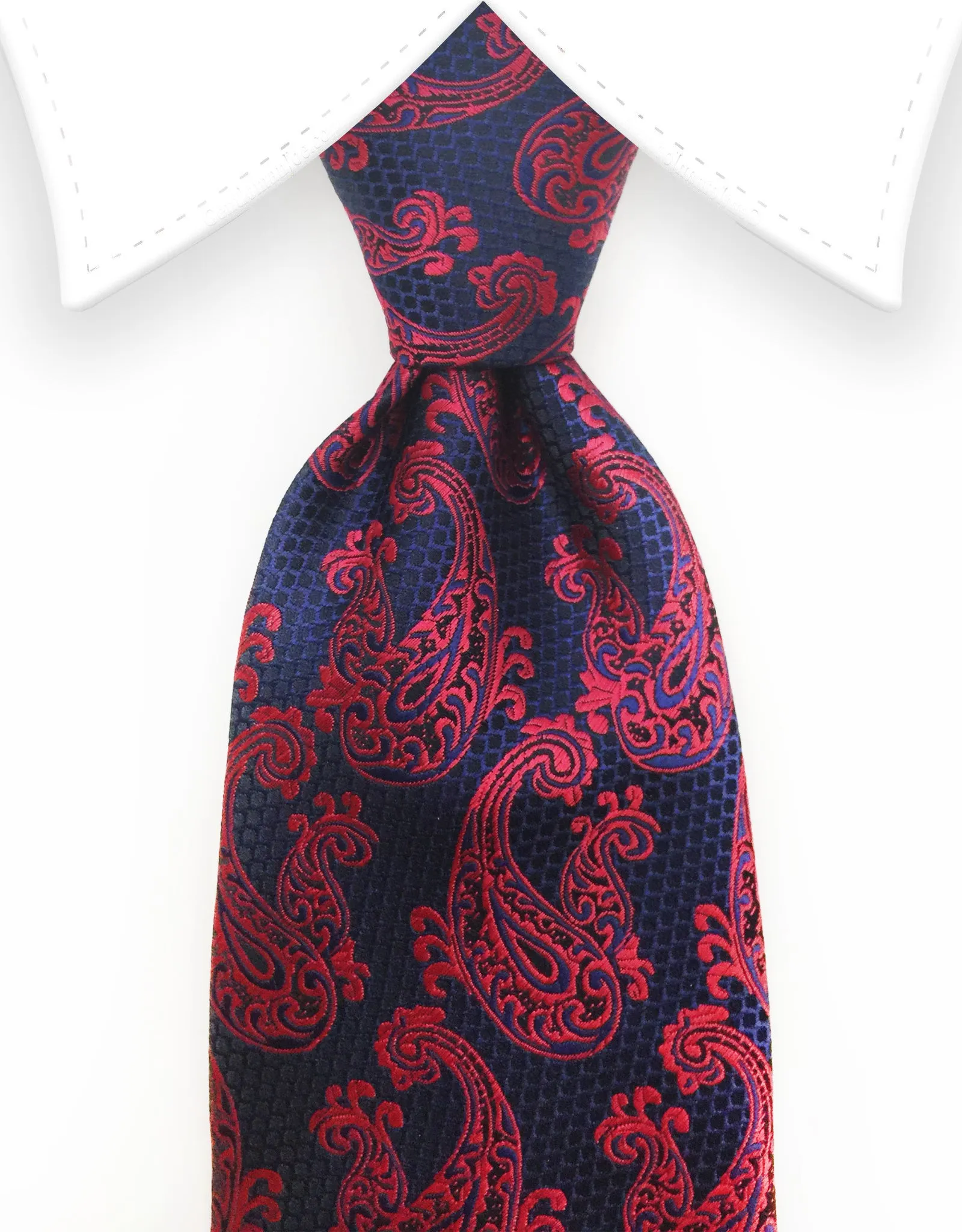 Blue Black and Raspberry Red Paisley Tie
