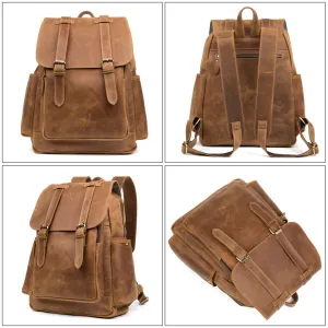 BOOPDO DESIGN MAN TIME OUTDOOR TRAVEL LEATHER BACKPACK IN KHAKI