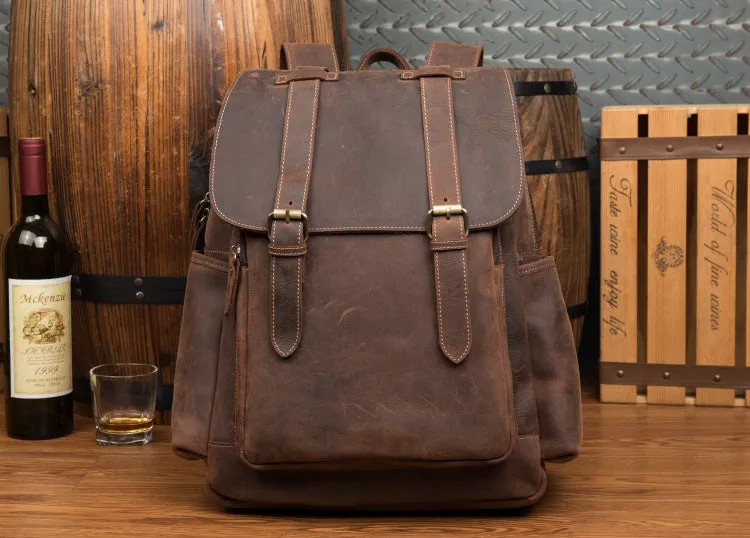 BOOPDO DESIGN MAN TIME OUTDOOR TRAVEL LEATHER BACKPACK IN KHAKI