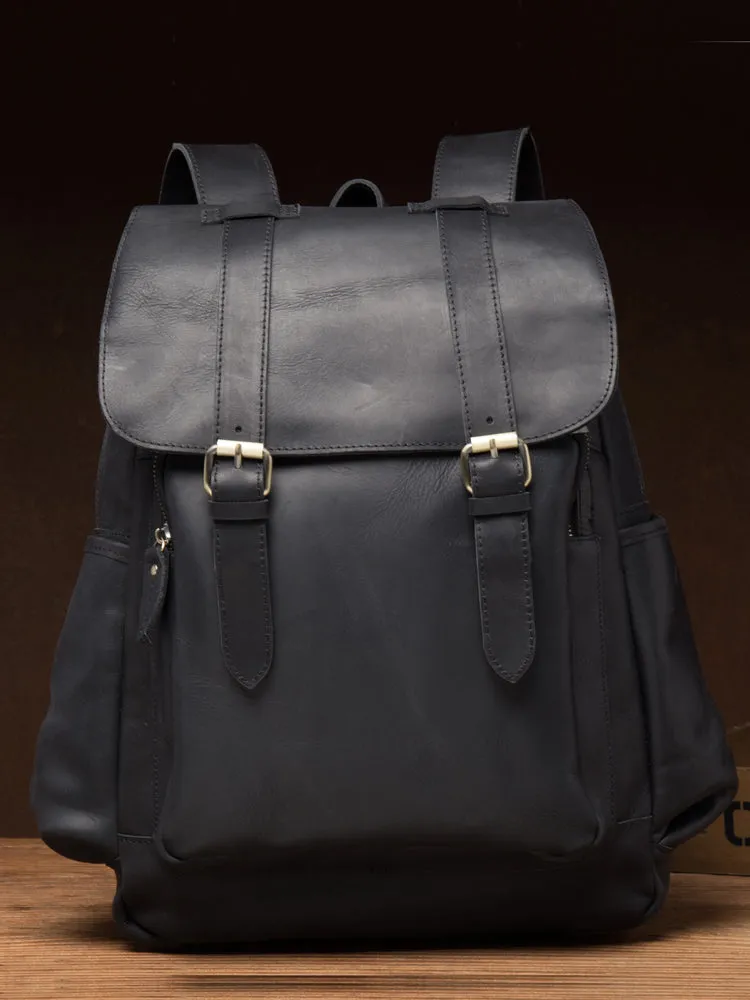 BOOPDO DESIGN MAN TIME OUTDOOR TRAVEL LEATHER BACKPACK IN KHAKI