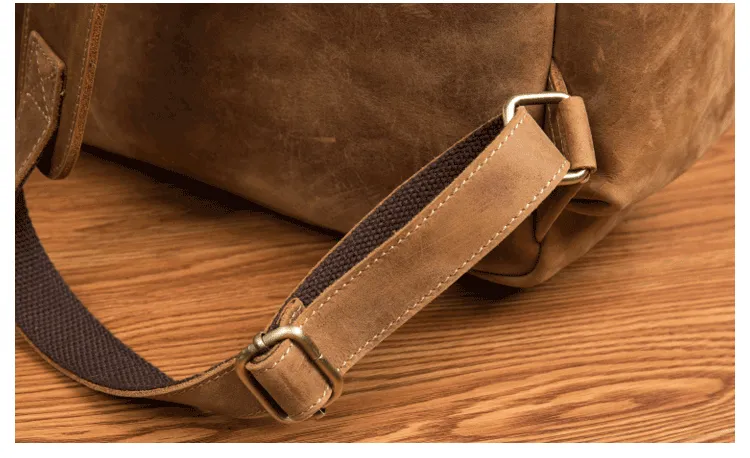 BOOPDO DESIGN MAN TIME OUTDOOR TRAVEL LEATHER BACKPACK IN KHAKI