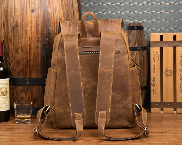 BOOPDO DESIGN MAN TIME OUTDOOR TRAVEL LEATHER BACKPACK IN KHAKI