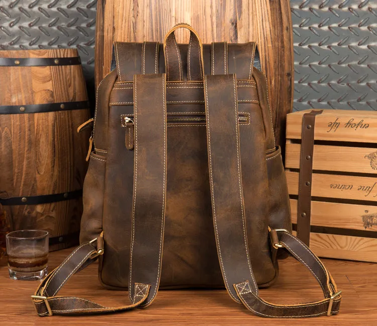 BOOPDO DESIGN MAN TIME OUTDOOR TRAVEL LEATHER BACKPACK IN KHAKI