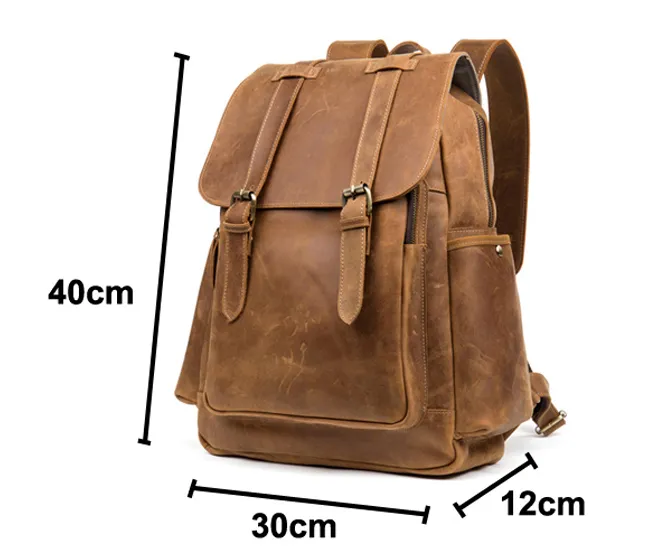 BOOPDO DESIGN MAN TIME OUTDOOR TRAVEL LEATHER BACKPACK IN KHAKI