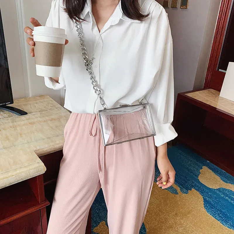 Box Shape Transparent Women's Handbag High Quality Acrylic Jelly Bag Luxury Thick Chain Tote Party Clutch Small Square Bag Purse