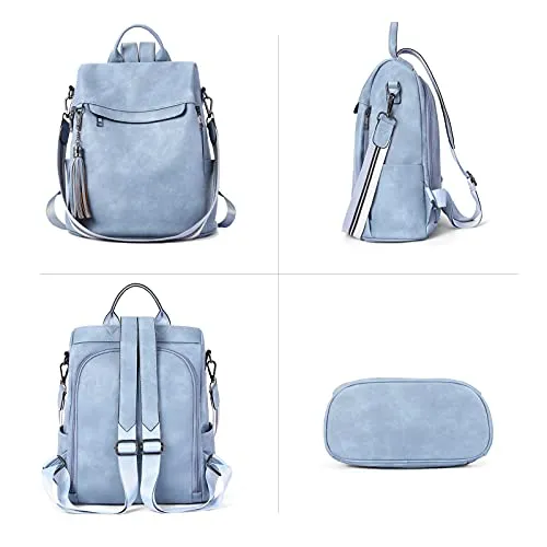 BROMEN Backpack Purse for Women Leather Anti-theft Travel Backpack Fashion Shoulder Bag Retro Blue