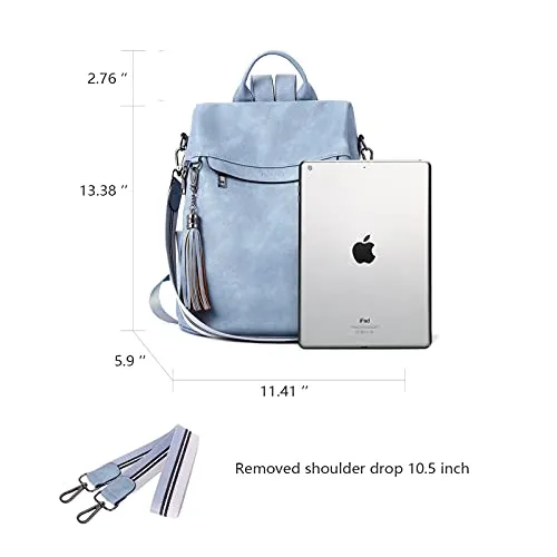 BROMEN Backpack Purse for Women Leather Anti-theft Travel Backpack Fashion Shoulder Bag Retro Blue