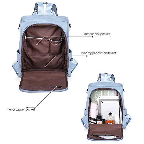 BROMEN Backpack Purse for Women Leather Anti-theft Travel Backpack Fashion Shoulder Bag Retro Blue