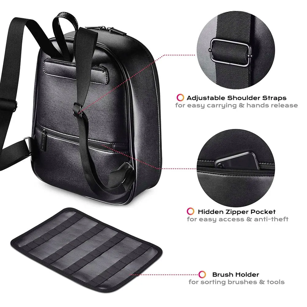 Byootique Essential Black PU Makeup Backpack Travel Cosmetic Case Storage