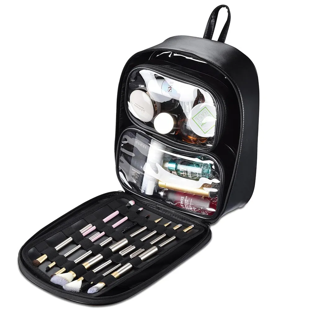 Byootique Essential Black PU Makeup Backpack Travel Cosmetic Case Storage