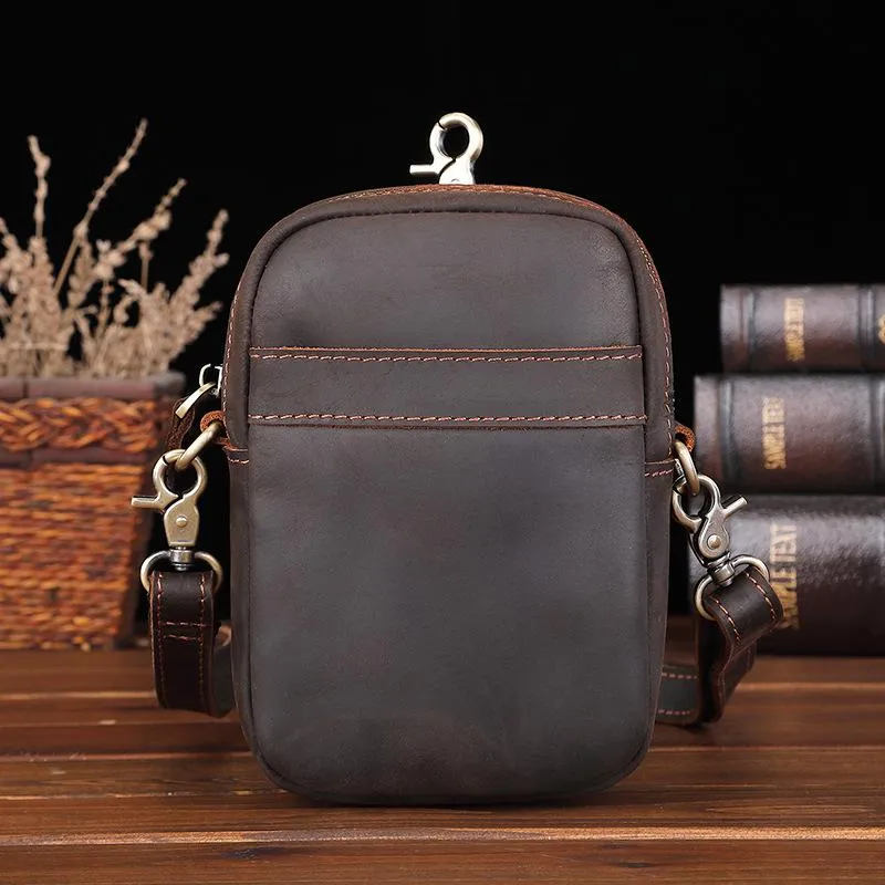 Casual Brown Leather Belt Pouch Mini Messenger Bag Men's Small Side Bag Phone Holster For Men