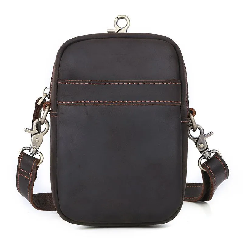 Casual Brown Leather Belt Pouch Mini Messenger Bag Men's Small Side Bag Phone Holster For Men
