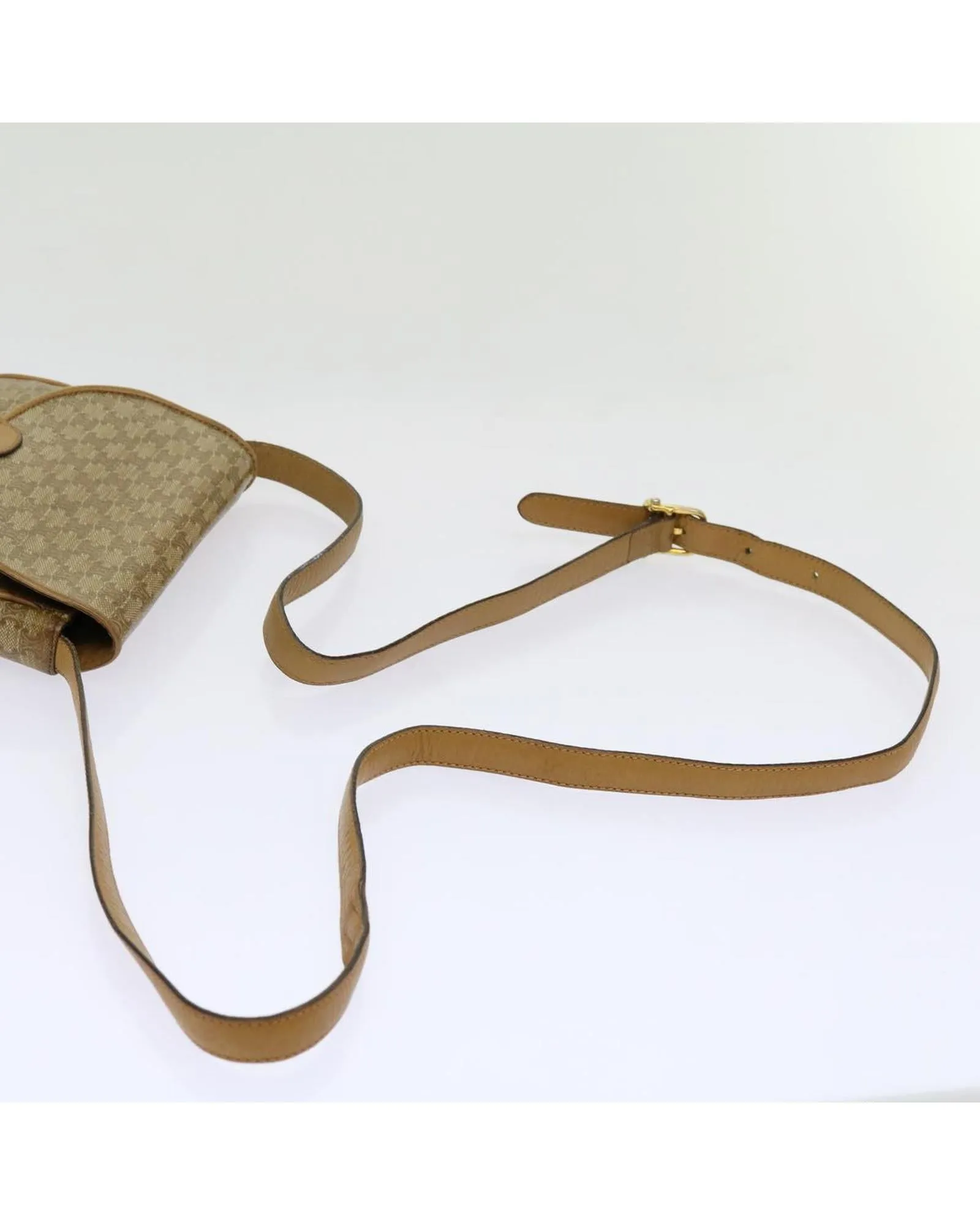 CELINE Trio Shoulder Bag in Tan Canvas and Leather