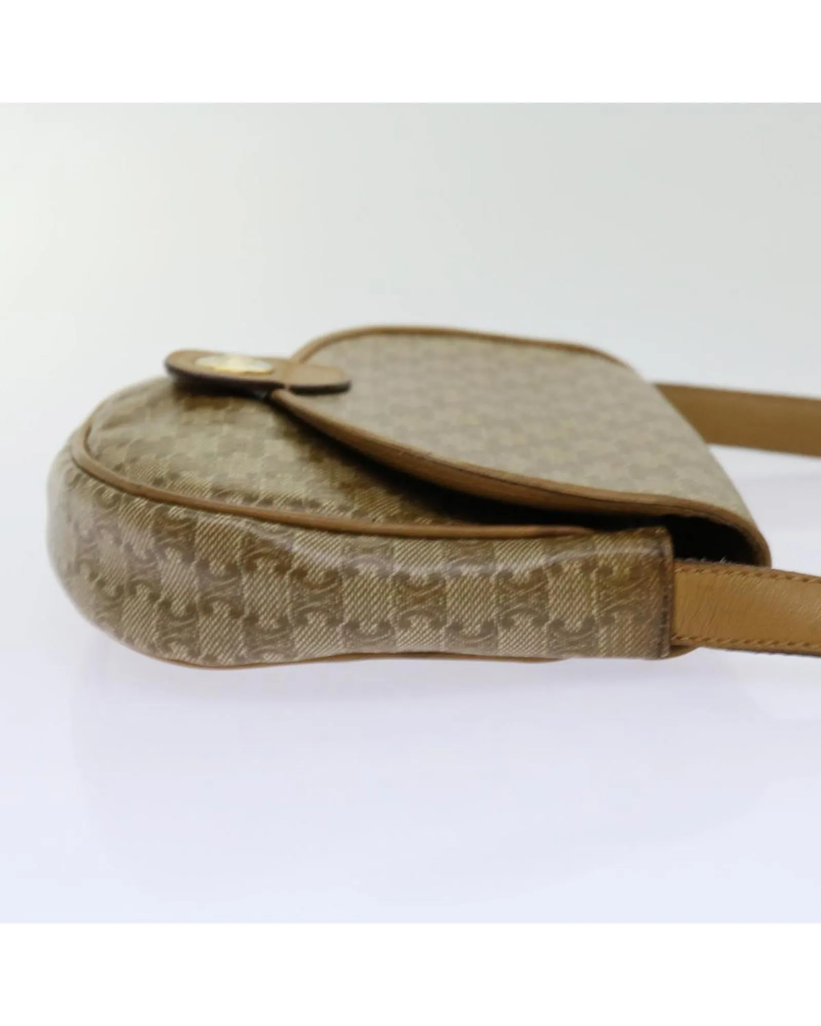 CELINE Trio Shoulder Bag in Tan Canvas and Leather
