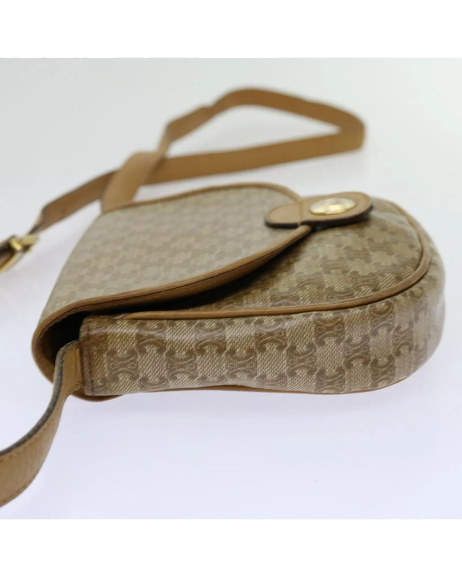 CELINE Trio Shoulder Bag in Tan Canvas and Leather