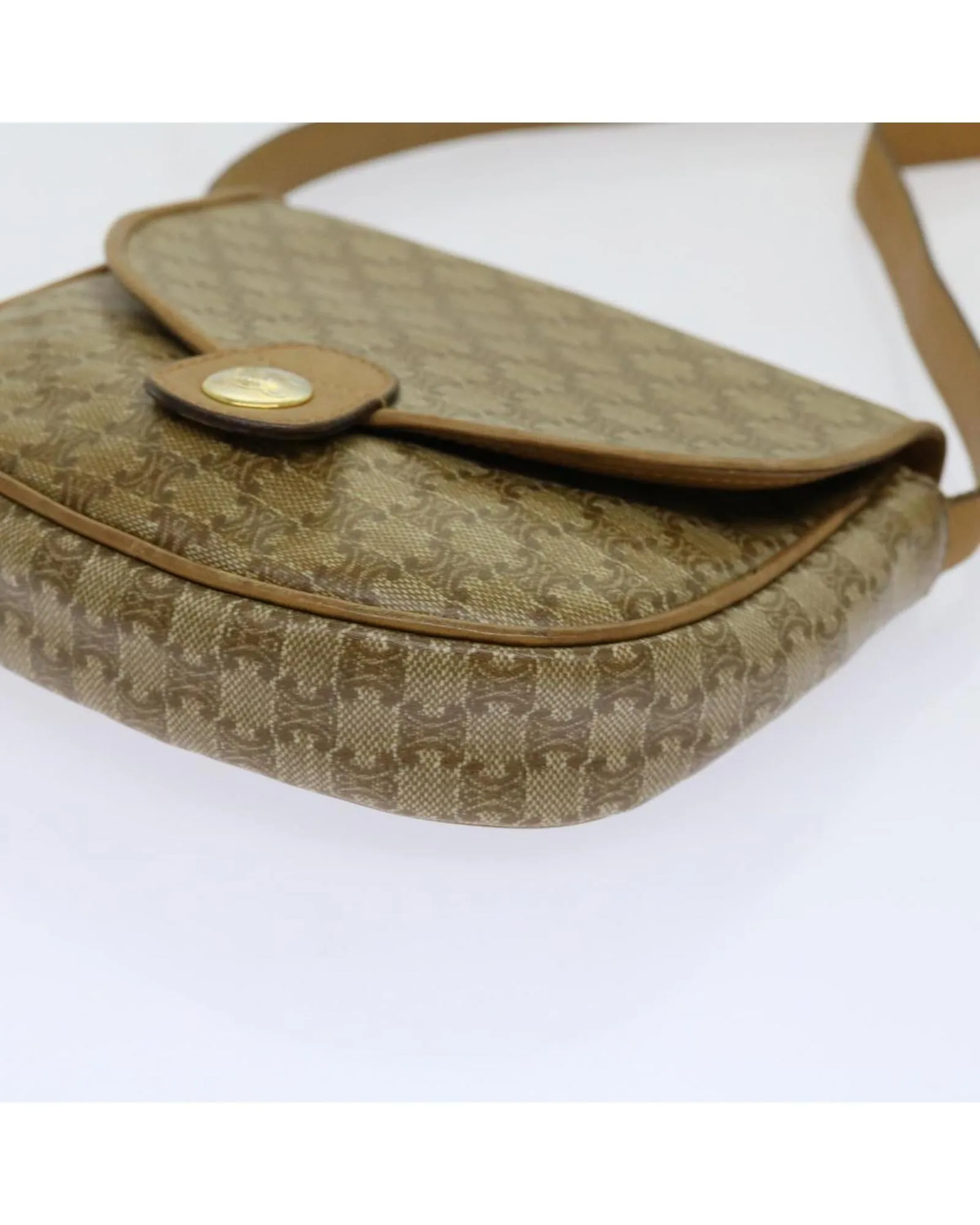 CELINE Trio Shoulder Bag in Tan Canvas and Leather
