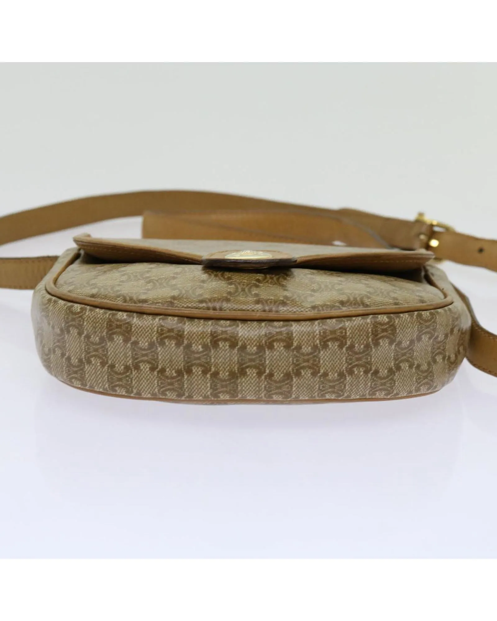 CELINE Trio Shoulder Bag in Tan Canvas and Leather