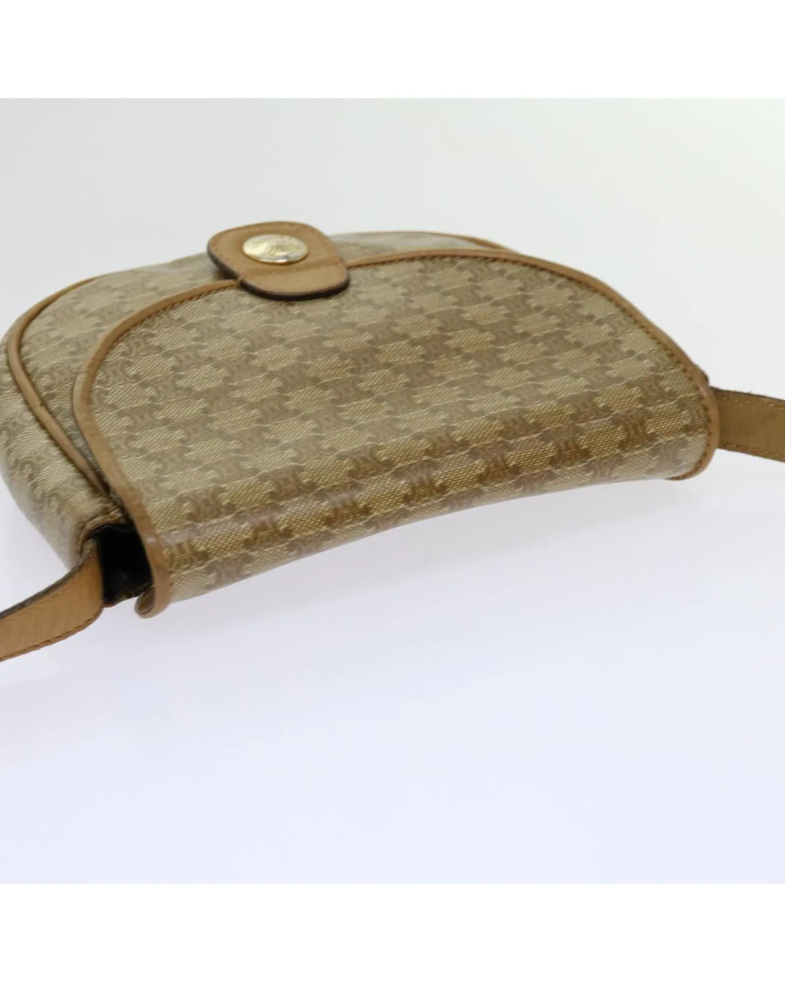 CELINE Trio Shoulder Bag in Tan Canvas and Leather