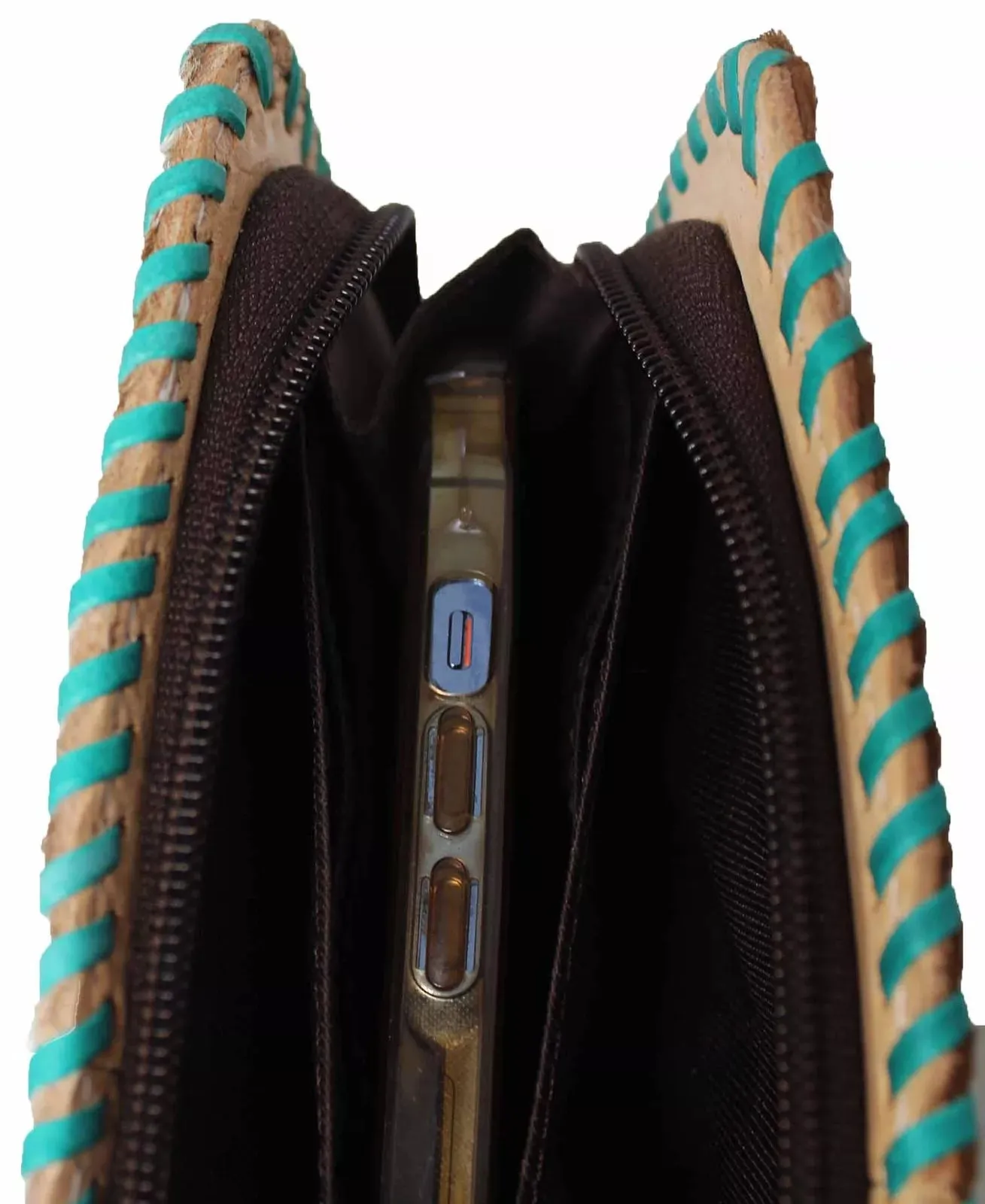 Challenger Western Cowhide Turquoise Laced Floral Tooled Leather Wallet