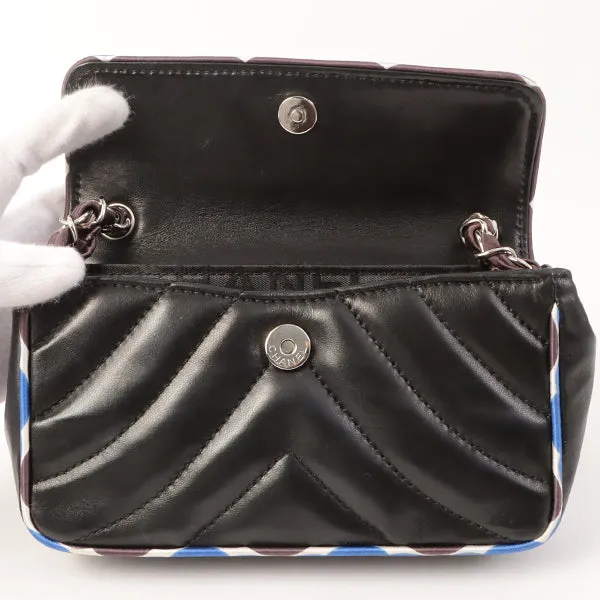 Chanel Around 2005 Made Chevron Cc Mark Plate Mini Chain Bag Black/Multi