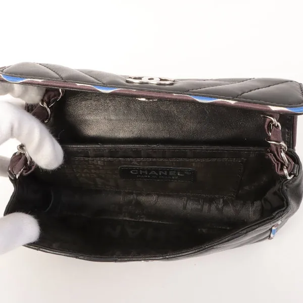 Chanel Around 2005 Made Chevron Cc Mark Plate Mini Chain Bag Black/Multi
