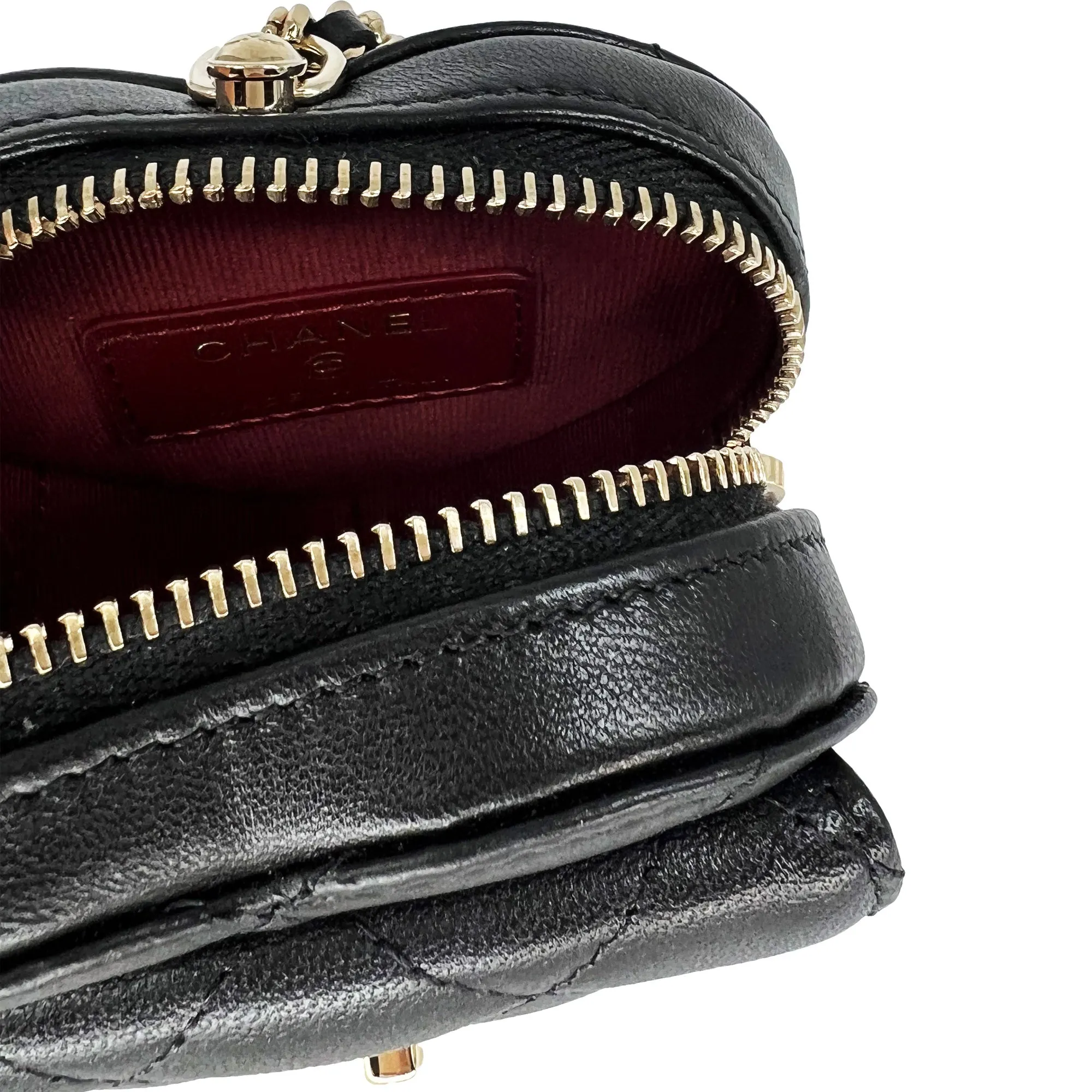 Chanel Black Heart Zipped Coin Calfskin Mini Bag