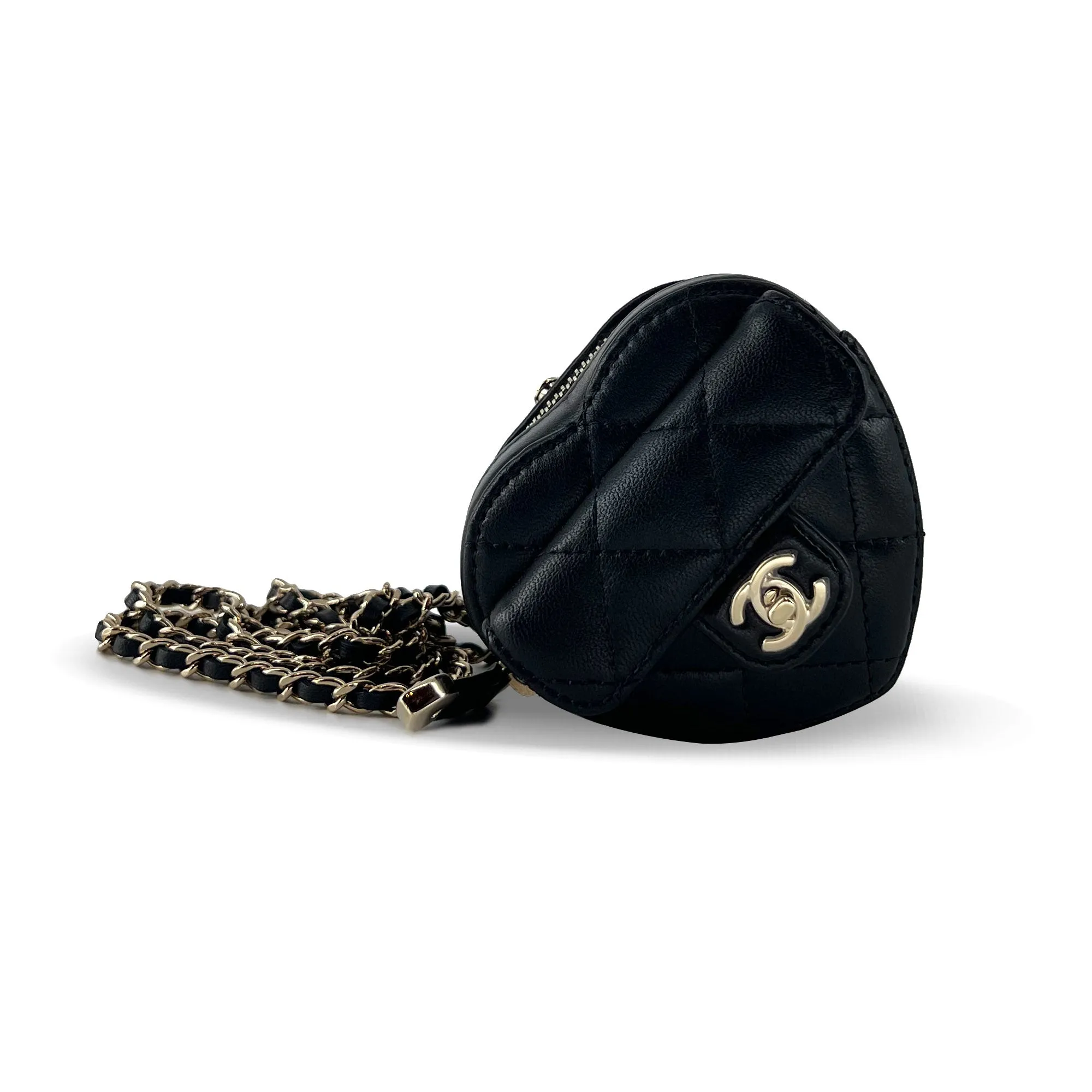 Chanel Black Heart Zipped Coin Calfskin Mini Bag