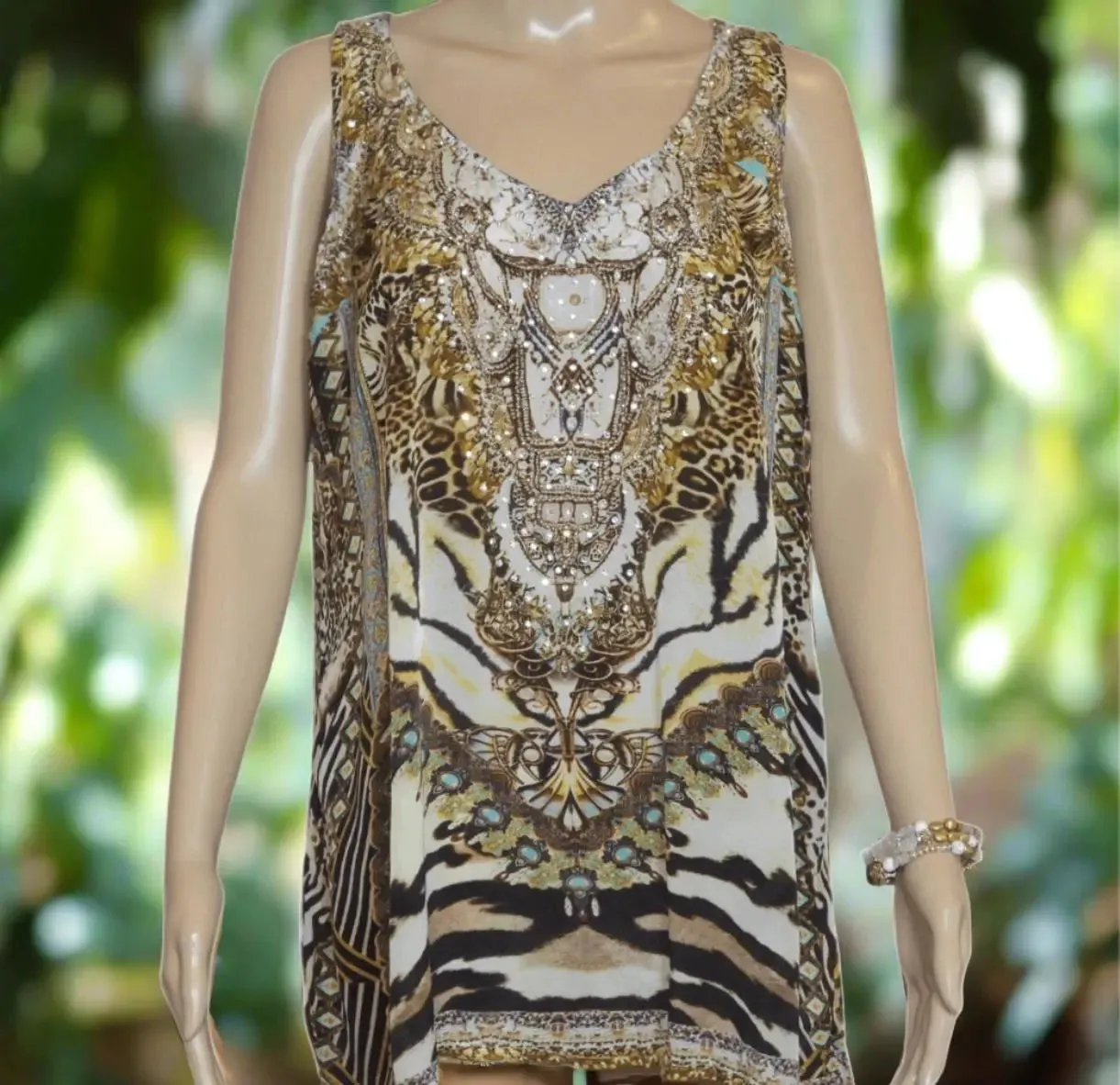 Cheetah silk Embellished Tank Top by Fashion spectrum