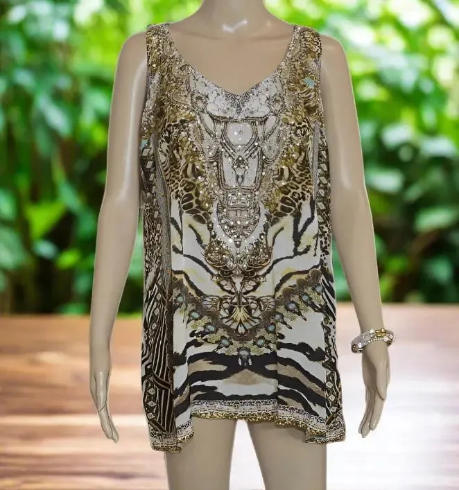 Cheetah silk Embellished Tank Top by Fashion spectrum