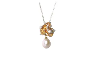 Coral reef drop pearl pendant
