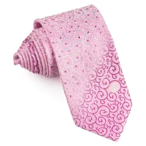 Daks Men's Woven Silk Rhinestone Tie Purple & White Scrolls On Pink With Silver Sparkles