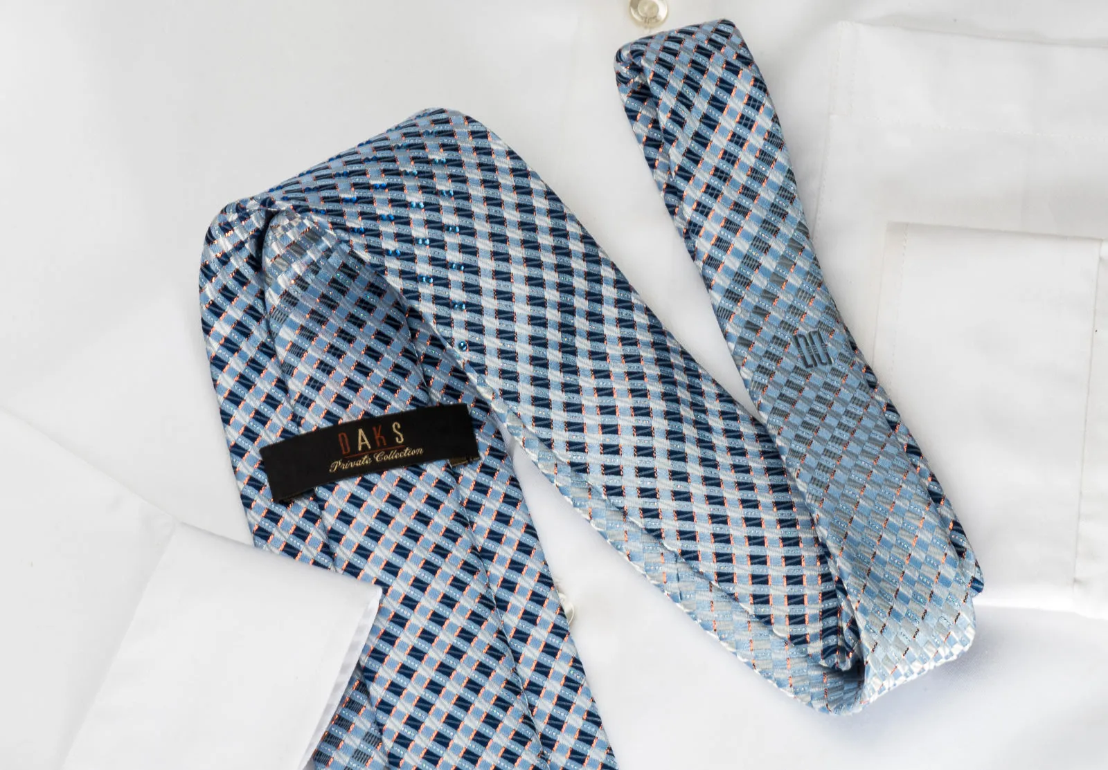 Daks Silk Bling Rhinestone Tie Blue Checkered With Sparkles