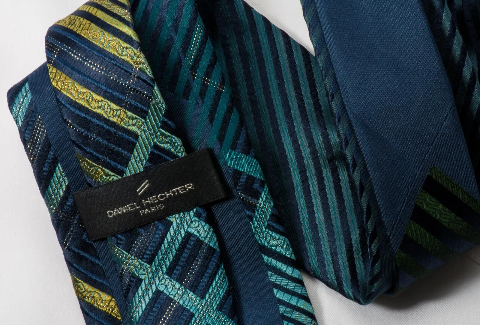 Daniel Hechter Silk Rhinestone Necktie Stripes On Turquoise With Silver Sparkles