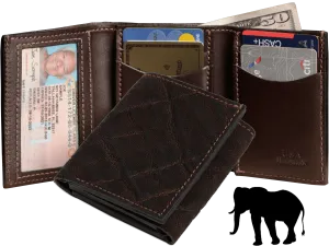 Dark Brown Elephant Luxury Designer Exotic Trifold Wallet With ID Window