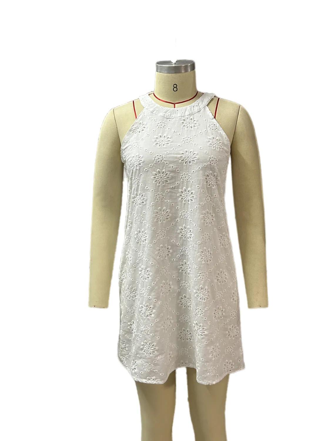 DEANWANGKT Europe and America Cross Border Foreign Trade Summer New Women's Lace Solid Color Sleeveless Button Halter  Dress