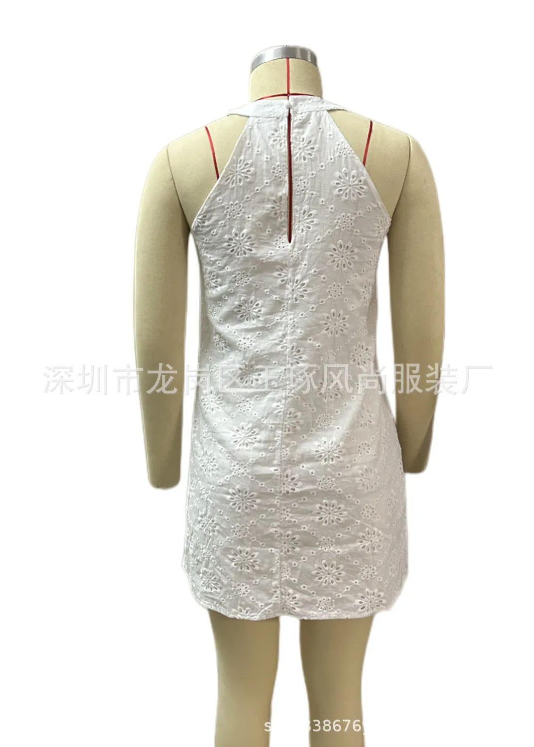 DEANWANGKT Europe and America Cross Border Foreign Trade Summer New Women's Lace Solid Color Sleeveless Button Halter  Dress