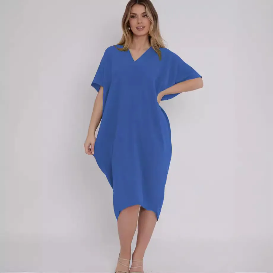 DEANWAQNGKT  European American Summer New Cross-Border  Independent Station Hot Sale Slit Mid-Length Dress Foreign Trade Women's Clothing