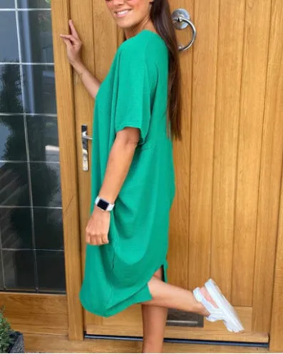 DEANWAQNGKT  European American Summer New Cross-Border  Independent Station Hot Sale Slit Mid-Length Dress Foreign Trade Women's Clothing