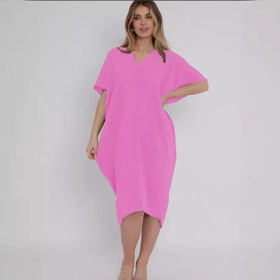 DEANWAQNGKT  European American Summer New Cross-Border  Independent Station Hot Sale Slit Mid-Length Dress Foreign Trade Women's Clothing
