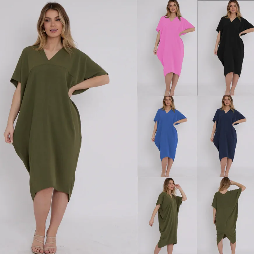 DEANWAQNGKT  European American Summer New Cross-Border  Independent Station Hot Sale Slit Mid-Length Dress Foreign Trade Women's Clothing