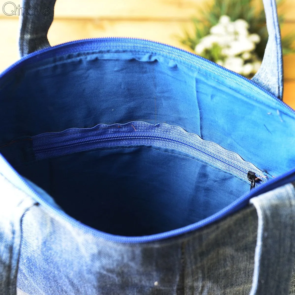 Denim Patchwork Tote Bag With A Touch of White