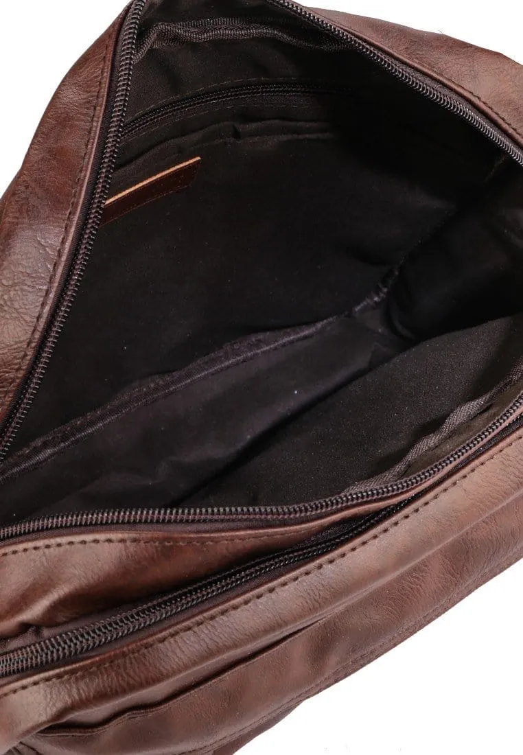Distressed Leather EDC Crossbody Bag - Dark Brown