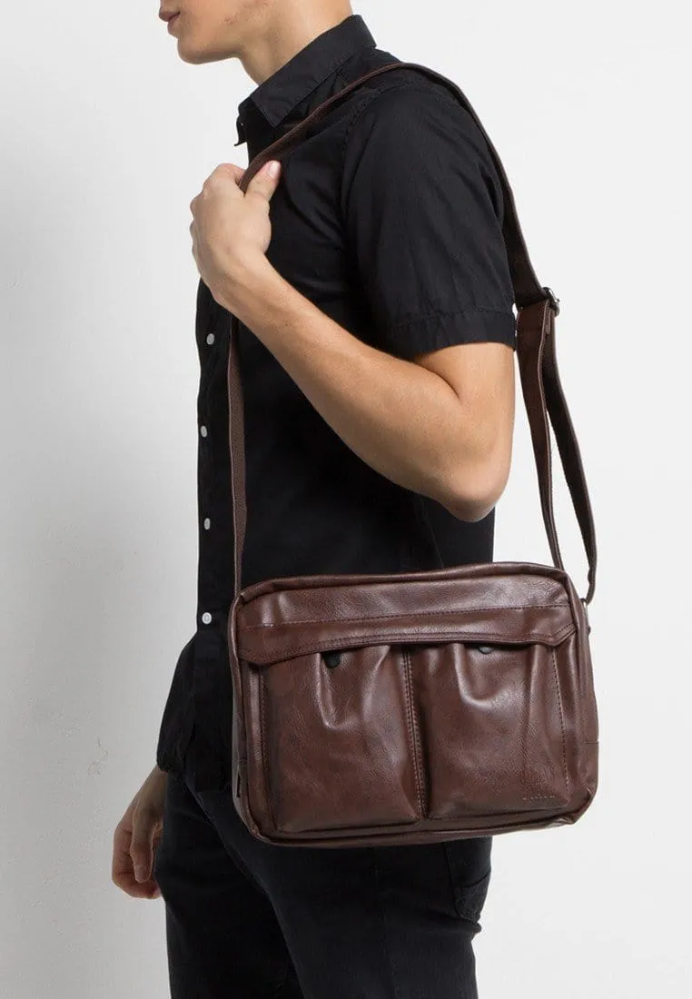 Distressed Leather EDC Crossbody Bag - Dark Brown