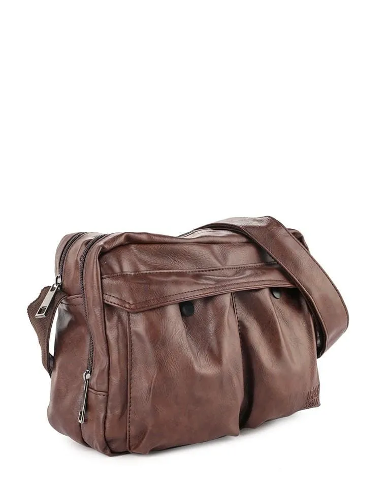 Distressed Leather EDC Crossbody Bag - Dark Brown