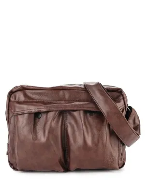 Distressed Leather EDC Crossbody Bag - Dark Brown