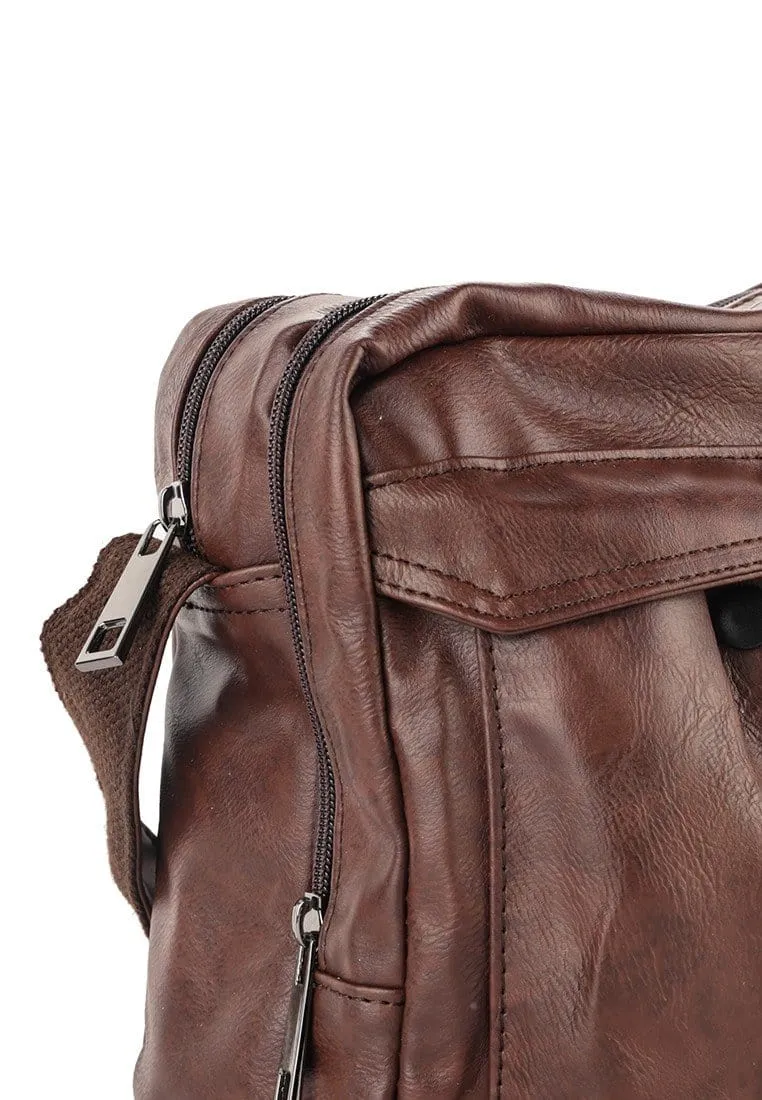 Distressed Leather EDC Crossbody Bag - Dark Brown