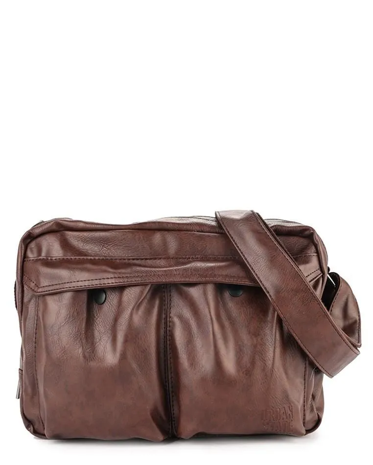 Distressed Leather EDC Crossbody Bag - Dark Brown