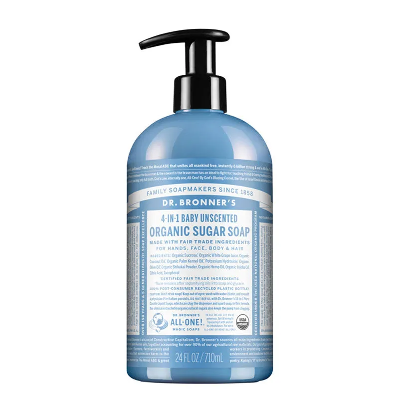 Dr Bronner's 4-in-1 Sugar Organic Pump Soap - Baby Unscented